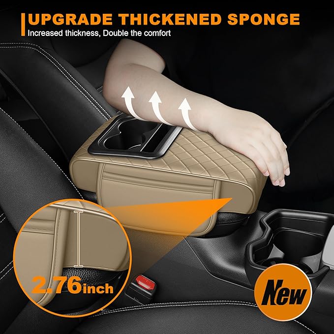 Armrest Cover for Car Fit for Jeep Renegade - Center Console Cover with Cup Holders and 2 Storage Pockets(Beige)