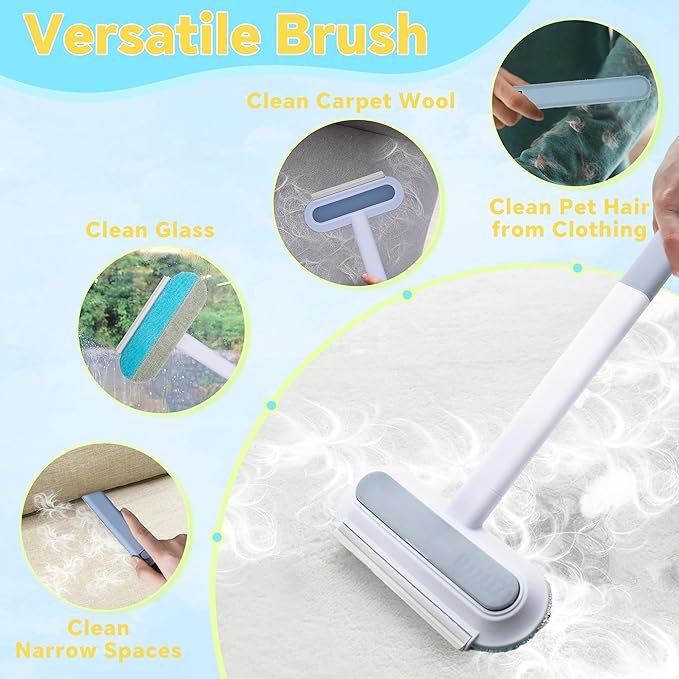 Pet Hair Remover for Furniture, Reusable Lint Cleaner for Dog and Cat Hair, 17.3Inch Multifunctional Hair Removal Brush, Gentle on Couches, Carpets, Clothes, Bedding, with Long Handle Squeegee