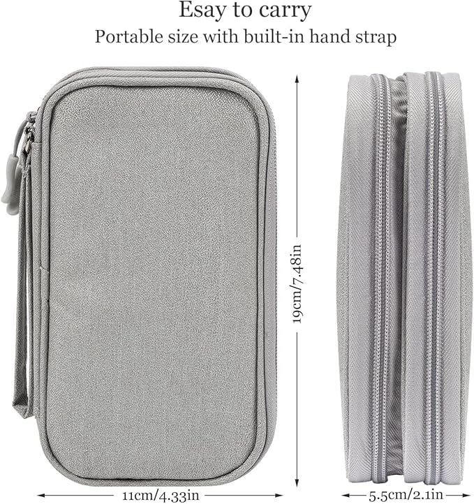 Electronic Organizer Bag, Waterproof Portable Electronic Organizer Travel Accessories Cable Bag Universal Cord Storage Case for CableCord Storage Double Layer - Gray, Large