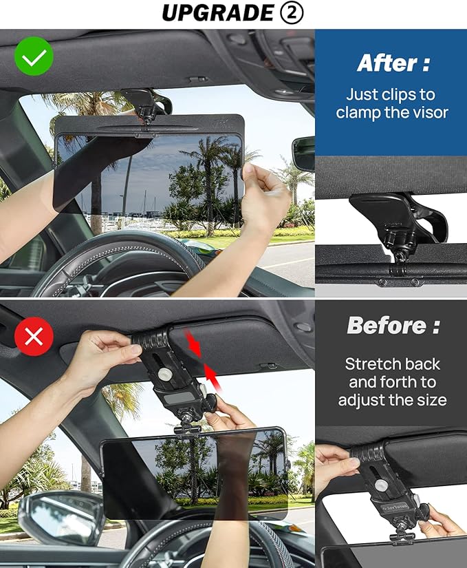 JOYTUTUS Sun Visor Extender for Car, Universal Anti-Glare Polarized Sun Visor Easy to Install, UV400 Visor Extension Protect from Glare/UV Ray/Stray Light, Safe Driving for Car