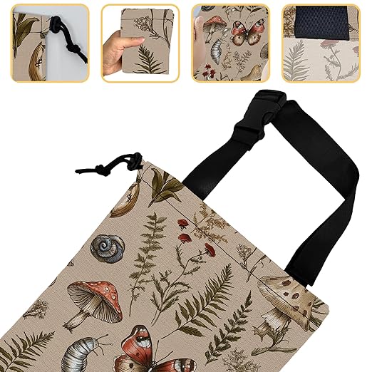 Retro Mushrooms Car Trash Bag,Nature Woodland Strap Drawstring Car Garbage Bags,Car Back Seat Organizer with Adjustable Buckle for Car Accessories