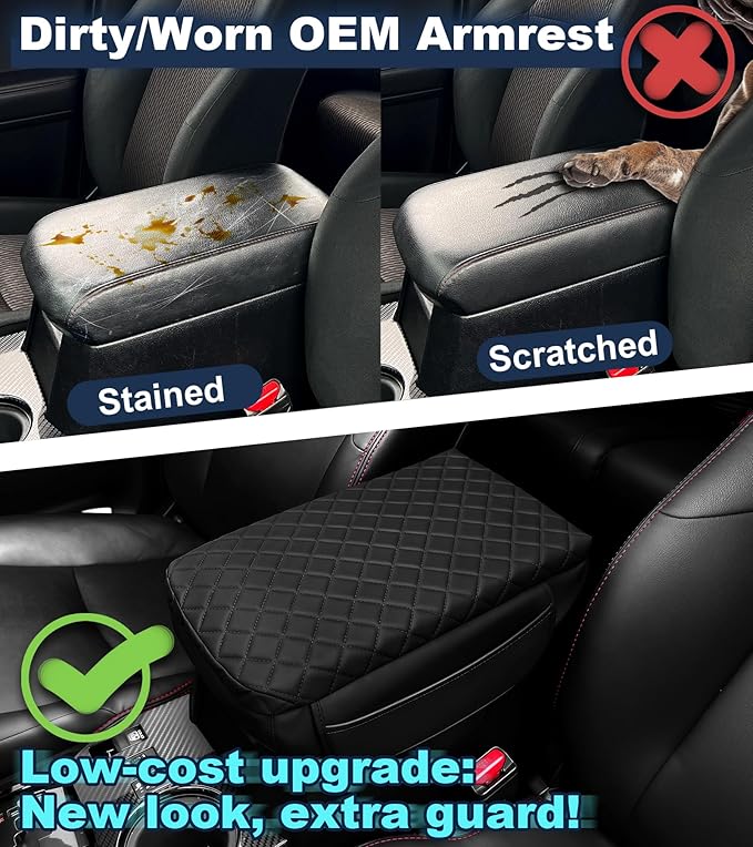 Armrest Cover for Toyota 4Runner Center Console Pad with Organizer Storage Pockets, Black Faux Leather Arm Rest Lid Protector Cushion Interior Accessories (2010-2024)