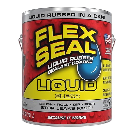 Flex Seal Liquid, Rubber Coating Sealant, Waterproof, Flexible, Breathable, and UV Resistant, Roof Repair, Basements, RV, Campers, Trailers, Marine, EPDM, Masonry, Clear, 1 Gallon