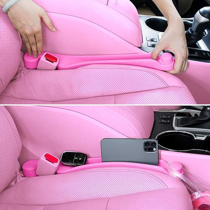 Givifive Car Seat Gap Filler Set of 2, 3IN1 Seat Side Gap Filler Plug with Storage Slot & Hook Function, Soft Foam Universal Fit Car SUV Truck Fill Gap Between Seats Console Organizer (Narrow Pink)