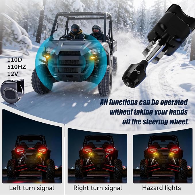 DREAMIZER UTV Turn Signal Kit with Horn, Plug and Play, Pre-Wired, ATV Blinker with Lever Column Switch Universal Street Legal Kit with Hazard light Compatible with Polaris, Can-Am, Teryx, CFMOTO