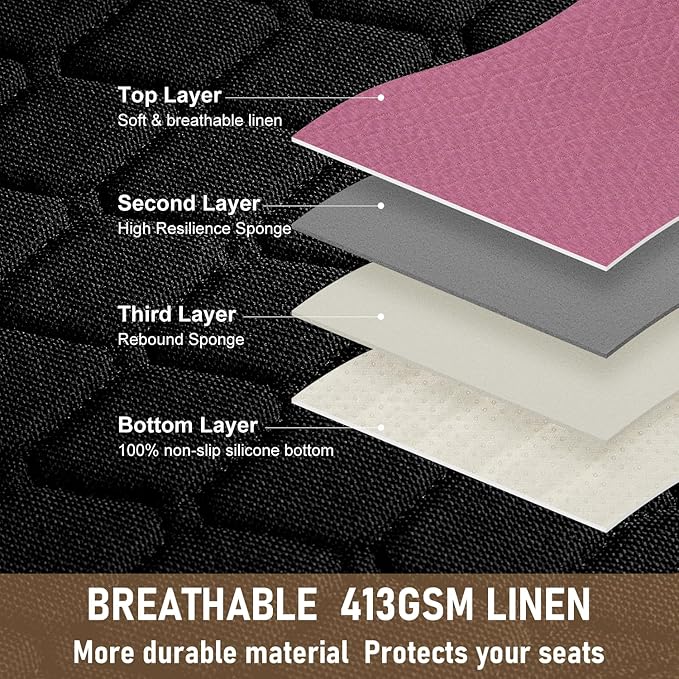 Linen Car Seat Covers for Cars - Non-Slip and Soft, 2 PCS Bottom Seat Cover Protectors with Storage Pocket, Linen Front Seat Covers Used for SUVs, Cars, Sedans (Pink)