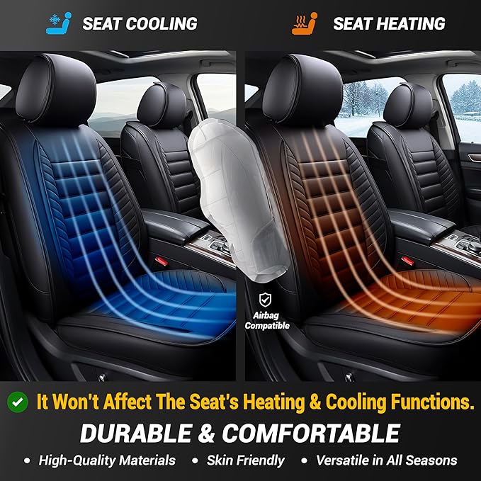 OASIS AUTO Car Seat Covers Front Seats Premium Waterproof Faux Leather Cushion Universal Accessories Fit SUV Truck Sedan Automotive Vehicle Auto Interior Protector (OS-001 Black)