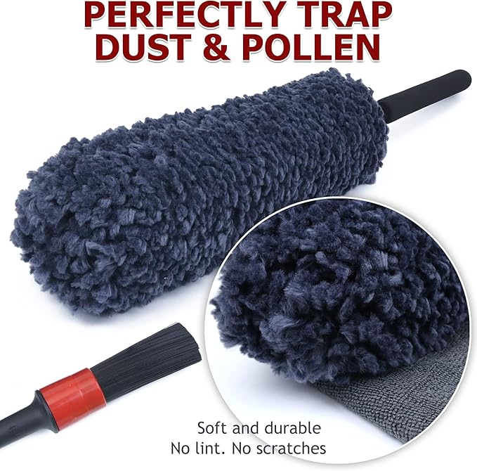 Car Duster Kit, Ultra Soft Microfiber Duster with Storage Bag, Unbreakable Handle, Lint & Scratch Free, Exterior or Interior Use, Pollen Remover, Best Car Accessories for Cleaning SUV Home