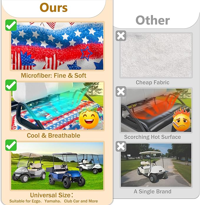 YOKYHOM American Flag Golf Cart Seat Covers for 2/4-Seater, Patriotic USA Seat Towel Blanket Keeps Seats Cool & Clean for Summer, Microfiber Fits EZGO, Club Car, Yamaha, 51"x31"