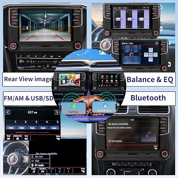 SCUMAXCON Car Stereo Radio RCD360 PRO3S RCD330 Carplay Wireless Android Auto Bluetooth USB AM/FM RVC SD for VW Golf MK5 MK6 Passat Polo Jetta EOS CC (Backup Camera Actived)