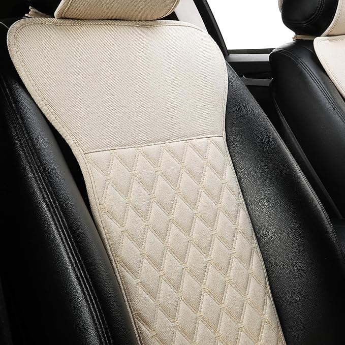 West Llama Linen Car Seat Covers-Breathable & Soft-Front Car Seat Protector Universal Fit 90% Cars,SUVs,Trucks,Diamond Pattern-1Piece,Beige