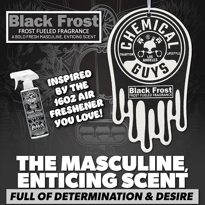 Chemical Guys Car Fresheners, Hanging Air Freshener, Black Frost Scent 12 Pack, Great for Cars, Trucks, SUVs, RVs, Home, Garage, Workspace, Dorm Room & More (4 x 3 Packs)