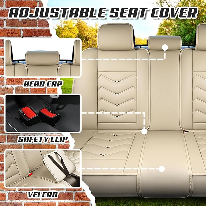 Car Seat Covers for KIA Sedona 2003-2021, Premium Nappa Leather Car Seat Cover, Stylish Sport Seat Covers， Automobile Seat Cover Sets.(Standard 5 Seats/Beige)