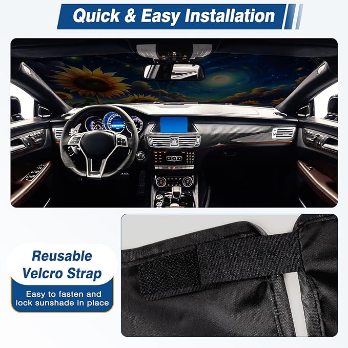 Car Windshield Sun Shade, Reflective Sunshade Blocks UV Rays, Keep Car Interior Cool, Front Foldable Windshield for Hatchback, Truck, SUV, MPV