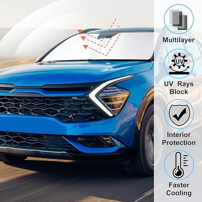 Windshield Sun Shade Custom Fit for 2023 2024 2025 2026 Kia Sportage NQ5 Accessories Foldable Sunshade Sun Blocker Protect Car from Sun Rays & Heat Damage Keep Car Cooler