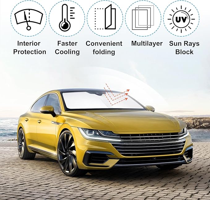 Windshield Sun Shade Custom Fit for 2012-2022 Volkswagen VW Passat Accessories Foldable Sunshade Sun Blocker Protect Car from Sun Rays & Heat Damage Keep Car Cooler