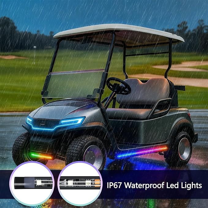 4 Pcs RGB+IC Golf Cart Underglow Light Strip, 12V-80V Dream Color Chasing Golf Cart Underbody Light with Remote and APP Control, Voltage Reducer Included, Music Sync for EZGO Yamaha Club Car