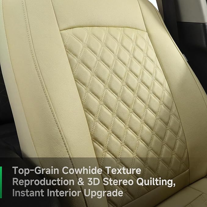 GIANT PANDA 2PCS Front Car Seat Cover for Subaru Outback Forester Crosstrek Legacy Impreza, Faux Leather Bucket Seat Covers (Beige)