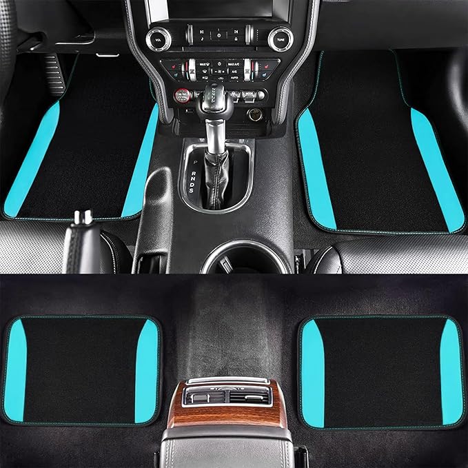 Flying Banner Car Seat Covers Front Seats Rear Bench Polyester car seat Protectors Easy installations Rear Bench Split Classic Man Lady Truck (Full Set - Low Back - Combo Pack, Black Mint Blue)
