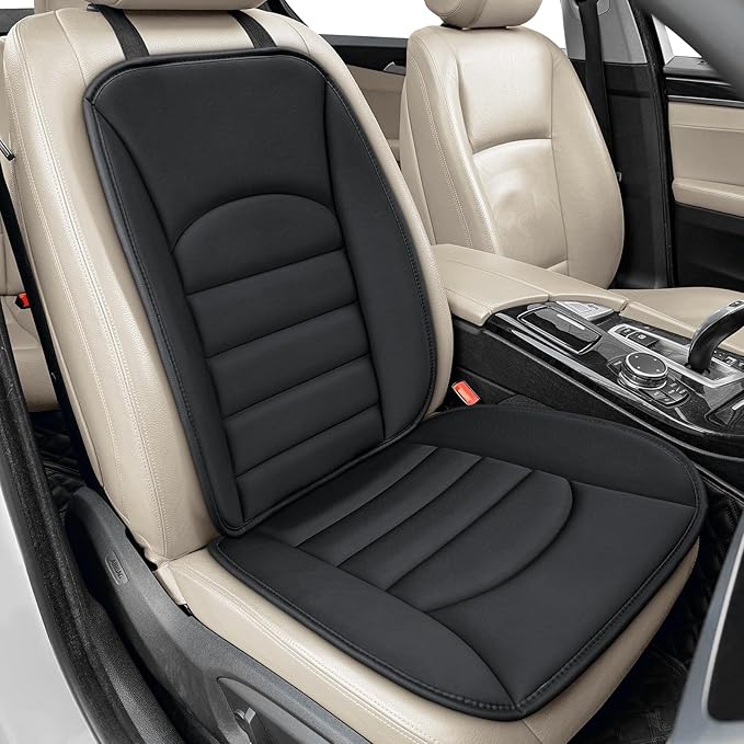 Memory Foam Car Seat Cushion with Breathable Fabric & Non-Slip Gel, Universal Fit for Car Truck Office Home 19.6x18x1.2 Black with Backrest
