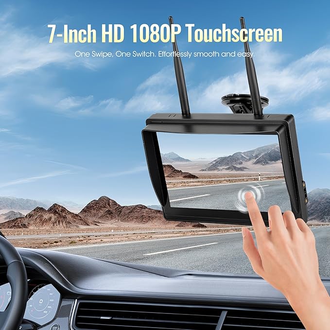 Wireless RV Backup Camera System 7" 1080P Touch Screen & 3 Cameras, Compatible with Furrion Pre-Wired Plug, DVR Monitor & Waterproof Night Vision Rear Side View Camera for Trailer Truck, A13