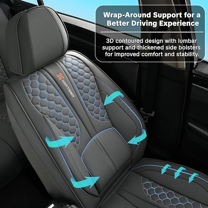 Car Seat Cover Set, Gray Automotive Interior Accessories, with Lumbar Support, Premium Nappa Leather, Waterproof, Non-Slip, Easy Installation, Universal Fit, Airbag Compatible
