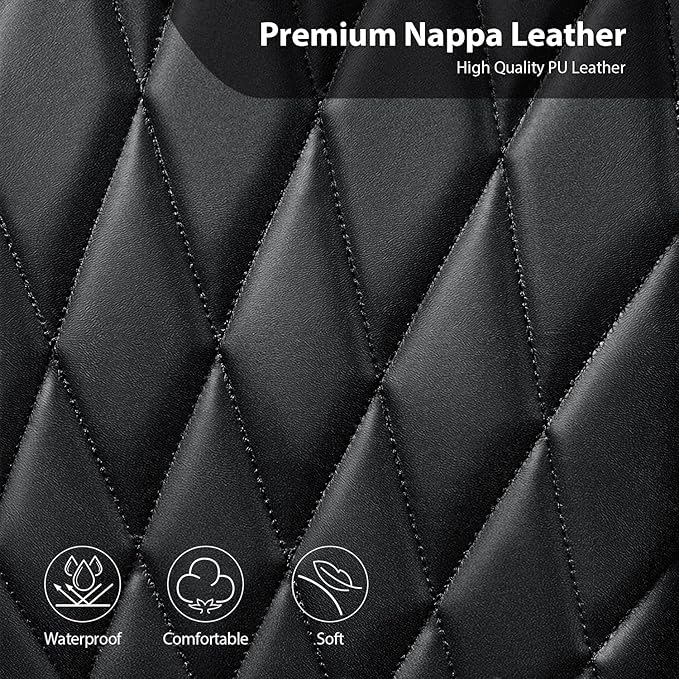 CAR PASS Nappa Leather Rav4 Front Seat Covers Custom Fit for Toyota Rav4 2019-2024, Camry 2018-2024, Corolla 2020-2025, Luxury Premium Anti-Slip Waterproof 2 Pack Seat Cover, Airbag Compatible Black
