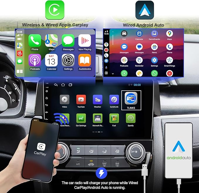 2+32G Android 12 Double Din Car Stereo for Honda Civic 2016-2020 with 9 Inch Touchscreen Radio Built-in Wireless Carplay/Android Auto/GPS/Bluetooth/FM/AUX-in/Steering Wheel Controls/Backup Camera