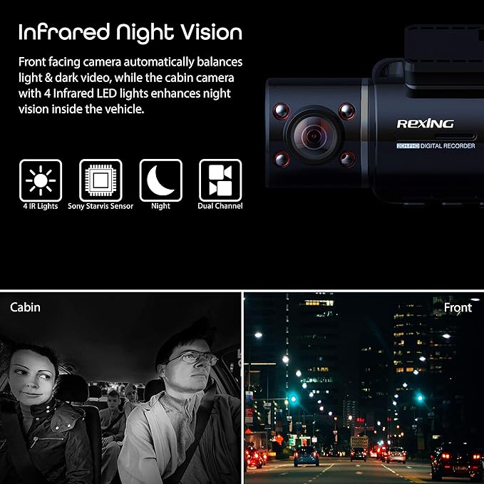 Rexing V3 Dual Camera Front and Inside Cabin Full HD 1080p with WiFi and Built-in GPS