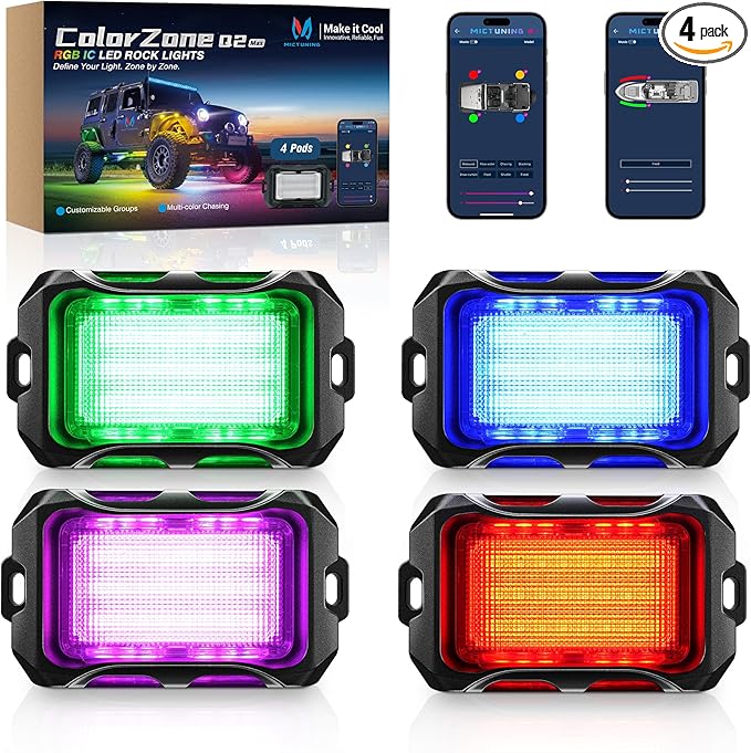 MICTUNING Q2+ MAX RGB+IC Rock Lights - 4 Pods Light (Not inlcude Control Box)