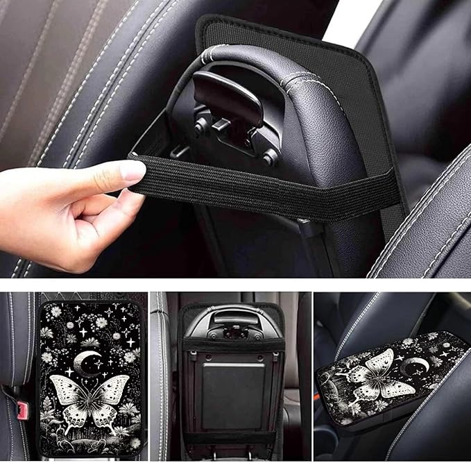 Dreaweet Goth Butterfly Center Console Cover for Car,Goth Car Accessories for Women Car Armrest Cover Pad Soft Comfortable Arm Rest Cover for Car SUV Truck Van