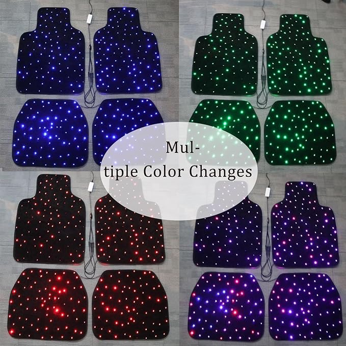 Luxury Starlight LED Car Floor Mats, 4pcs Starry Star Light Floor Mats Washable Fiber Optic Lights APP/Remote Control Music Mode Sound Activated Interior Lights for Cars, SUVs, Trucks