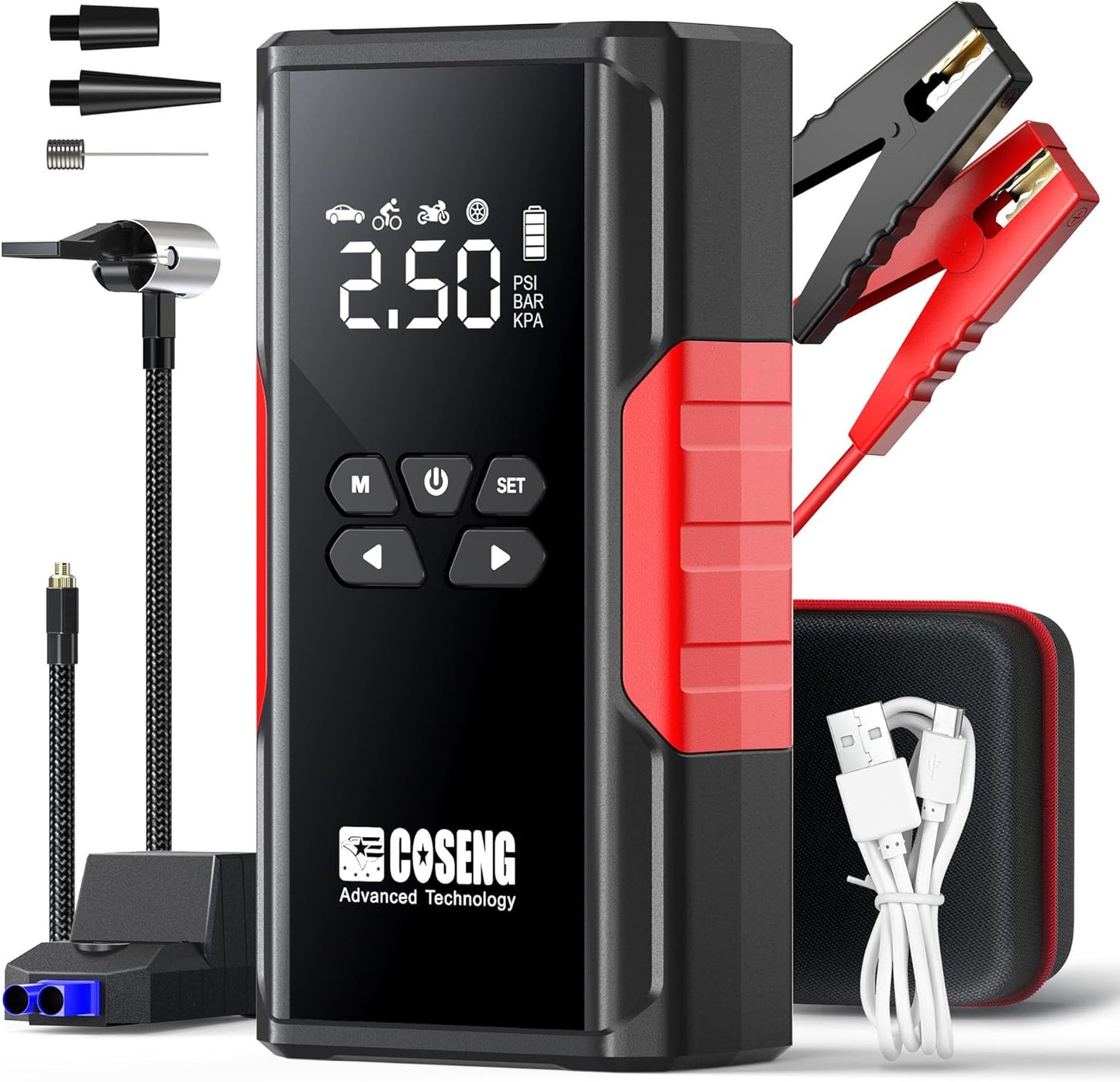 J26 Portable Car Jump Starter with Air Compressor, 3500A 12V Car Battery Booster (All Gas & up to 6.0L Diesel Engines), 150PSI Tire Inflator, Smart Jumper Cables, 3-Mode Emergency Flashlight