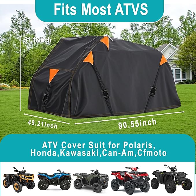 QYMOTO 900D ATV Covers Water-Proof Outdoor Heavy Duty,Quad Cover with 3 Adjustable Wind-Proof Straps for CFMOTO Cforce 600,Polaris Sportsman 500 550 570,Can-Am Outlander 450 570