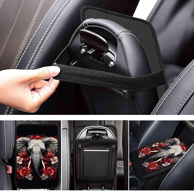 Dreaweet Car Armrest Cover Pad Center Console Cover Black,Elephant Car Accessories for Women,Soft Armrest Cover for Car Center Console for Cars Trucks SUV Sedan