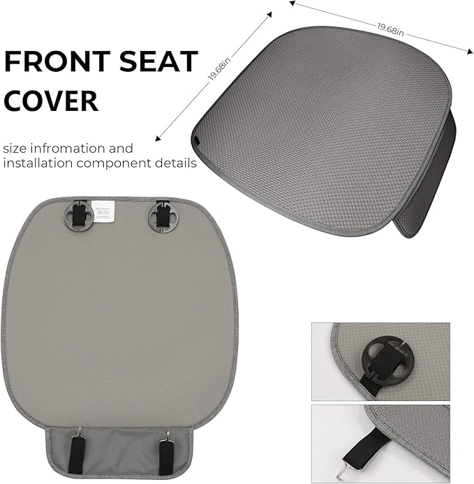 2pcs All-Season Car Seat Covers Grey - Breathable Car Seat Protectors with Anti Slip Bottom - Durable Auto Seat Cushions Universal Fit for Vehicles Cars SUV Trucks Front Seats