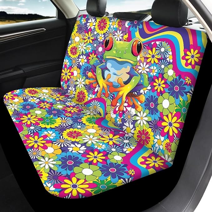 KEIAHUAN Frog Hippie Flower Car Seat Cover for Women 4 Piece Stretchy Front and Back Seat Covers Auto Interior Accessories Universal Fit for SUV Sedan and Truck