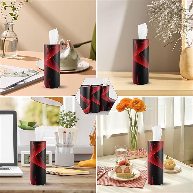 SINGARO Car Tissue Holder, 4 Pack Car Cup Holder Facial Tissues with Travel Tissue Bag, Quick and Convenient Flower Combination Car Tissue Box(4 Canisters/200 Tissues) Black - Red