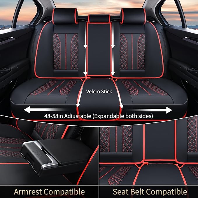 FLORICH Car Seat Covers Front Seats and Back Faux Leather Seat Cover Waterproof Seat Covers Car Seat Cushion 5 Seats Car Seat Protector Universal Fit for Most Cars SUV Trucks, Black&Red