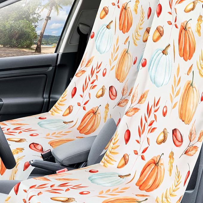 2 Pack Car Seat Towel Covers with Storage Bag 63 x 32 Inch Athletic Running Towel Seat Sweat Washable Non Slip Cover Gift for Car Outdoor Sport Activities (Pumpkin Pine Cones)