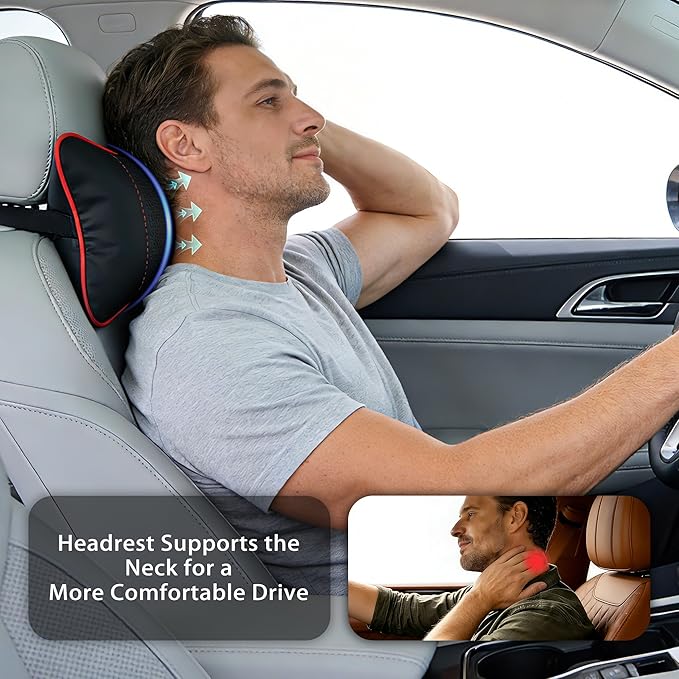2 Pack Car Neck Pillow Soft Breathable Headrest Pillows for Driving Support, Universal Fit for Most Car Seats Decor Accessories（Black Red）