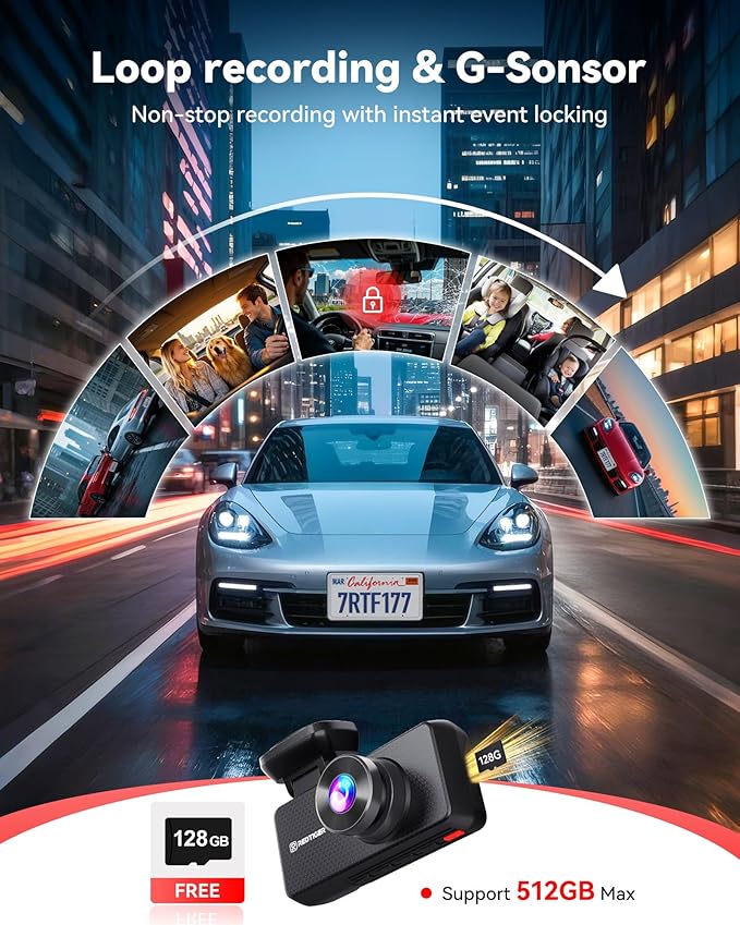 REDTIGER F17 Plus 4 Channel Dash Cam,STARVIS 2 IMX675, 360° Inside & Outside Recording, 2.7K Front + 1080P Cabin & Rear, 5.8GHz WiFi GPS, Voice Control, Touchscreen, Parking Mode, Free 128GB Card, HDR