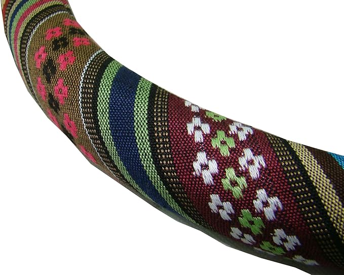 Large Ethnic Style Coarse Flax Cloth Automotive Steering Wheel Cover Anti Slip and Sweat Absorption Auto Car Wrap Cover (15.25''-16'', D)