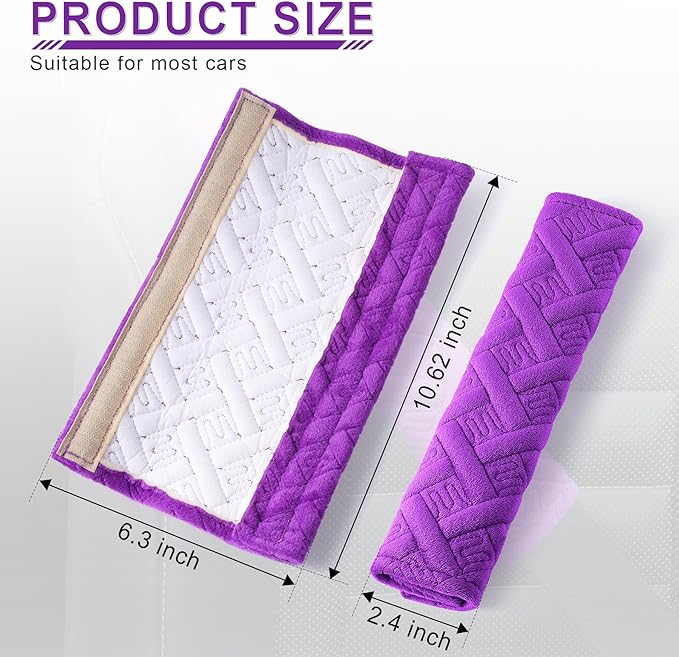 JUSTTOP 2-Pack Universal Car Seat Belt Pads Cover for A More Comfortable Driving, Seat Belt Shoulder Strap Covers Harness Pad for Car Interior Accessories(Purple)