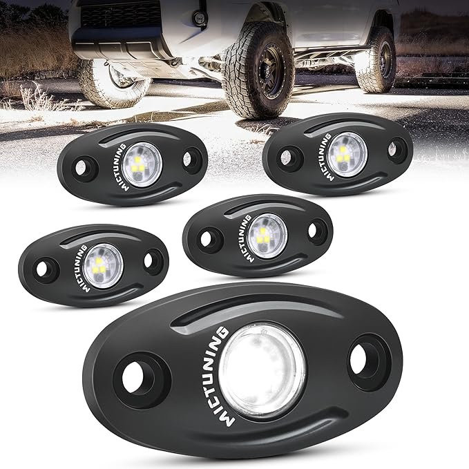 MICTUNING 4 Pods Pure White Rock Lights Kit - IP68 Waterproof, with Wiring Harness - Ultimate Underglow for Car, Truck, ATV, UTV, SUV, Off-Road, Golf Cart & Boat