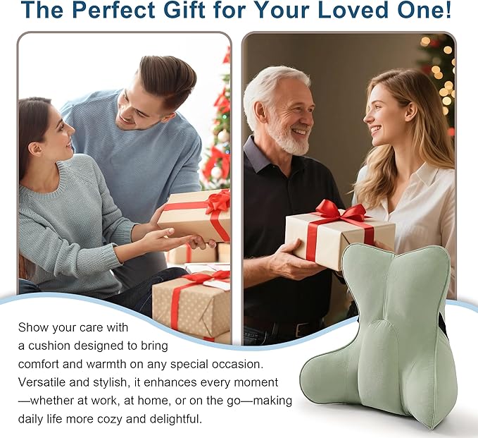 Lumbar Support Pillow (Pat. Pend) for Couch & Recliner, Ergonomic Chair Back Support for Lower Back Pain Relief, Back Support for Couch, with Adjustable Strap to Stay in Place, Celadon Green