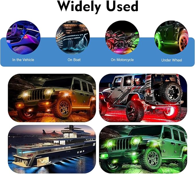 4PCS RGB LED Rock Lights, Underglow Multicolor Neon Light, Footwell Wheel Well Light Pods, with APP Control & Music Mode, Rock Lights for Trucks, SUV, ATV, UTV, Pickup, Motorcycles