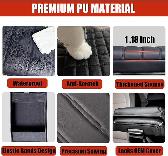 for CRV Center Console Cover 2026 2025 2024 2023 - [Upgraded] Thick & Soft Leather Middle Armrest Cushion Protector for Honda CRV 2023 2024 2025 2026 Interior Accessories - Black Stitch