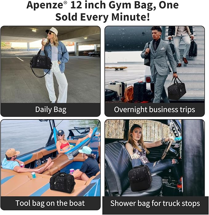 Small Gym Bag Carry On Bag - 12 in Mini Duffle Bag Lightweight for Overnight Travel(Marble Black)