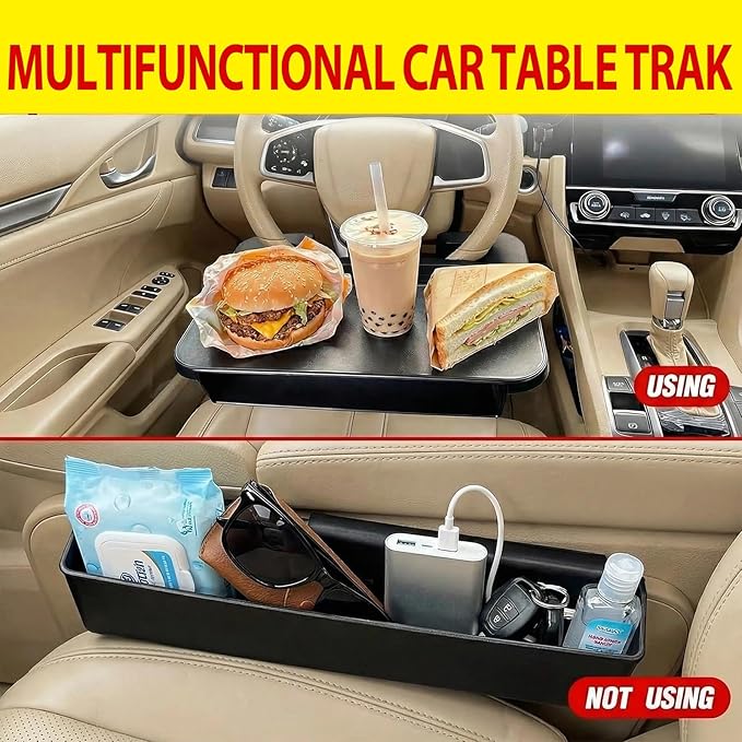 Steering Wheel Tray - 2-in-1 Steering Wheel Desk,Steering Wheel Tray Table with Seat Gap Filler Organizer,Car Food Tray for Driverl,Car Desk for Laptop & Eating